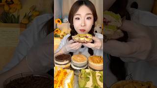 ASMR Matcha &amp; Chocolate Layered Cake Feast 🍵🍫 Berry Cream Sandwich Mukbang 🍓✨ #mukbang