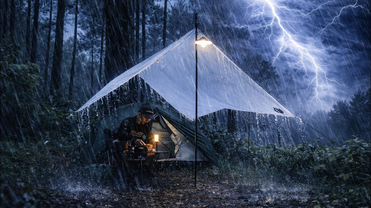 Trapped Solo Camping in Heavy Rain & Thunderstorm | Cozy Camping in the ...