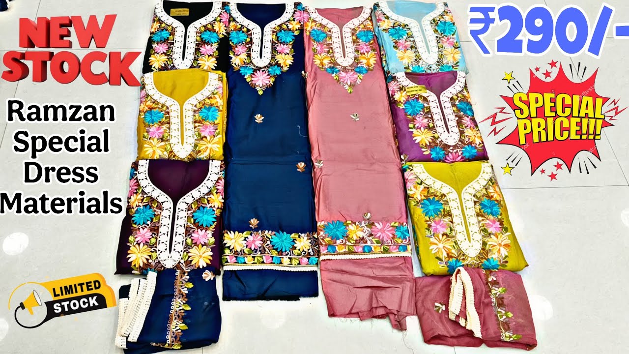 Hyderabad Wholesale Ramzan Special Fancy Work Suits ₹290/- Bottom Work Dress Materials Limited Offer