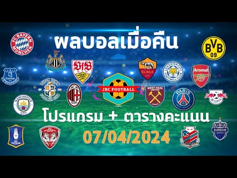 ผลบอลเมื่อคืน โปรแกรมการแข่งขันและตารางคะแนนประจำวันที่ 7/04/2024