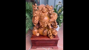 Tượng Phật Di Lặc Vác Cành Đào Gỗ Hương | Gỗ Đỉnh