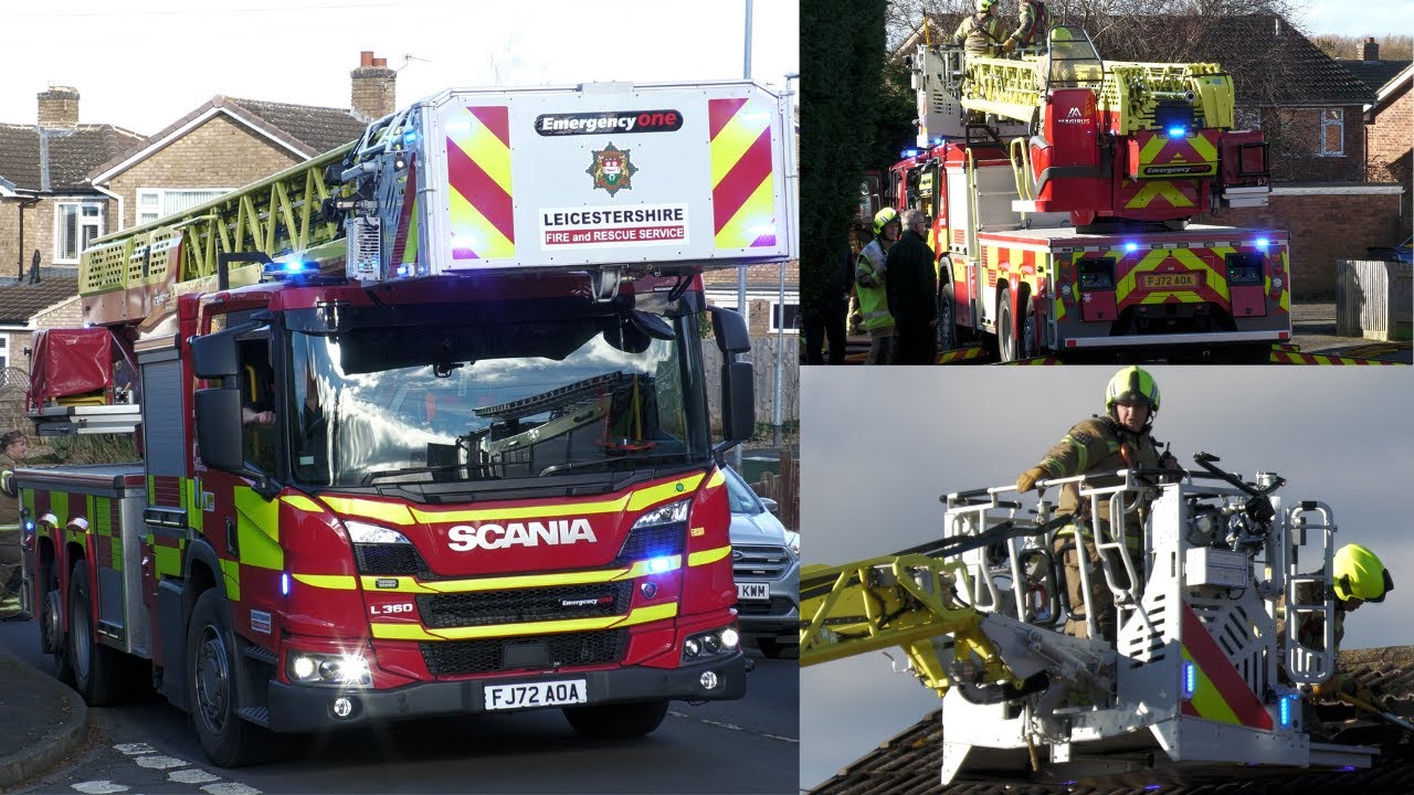 Leicestershire Fire TL on scene of a house fire