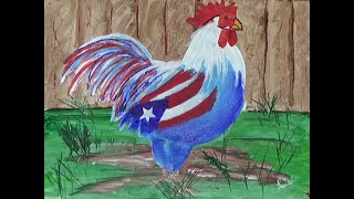 How To Paint Puerto Rico Rooster and Flag / For Beginners