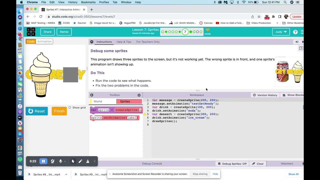 Code.org Lesson 7 Sprites In Action Answers code.org, Lesson 7, Level 7 with answers. Sprites #7 Animations and