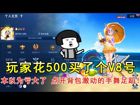 玩家花500买了个V8号，本以为亏大了，点开背包激动的手舞足蹈！—王者荣耀
