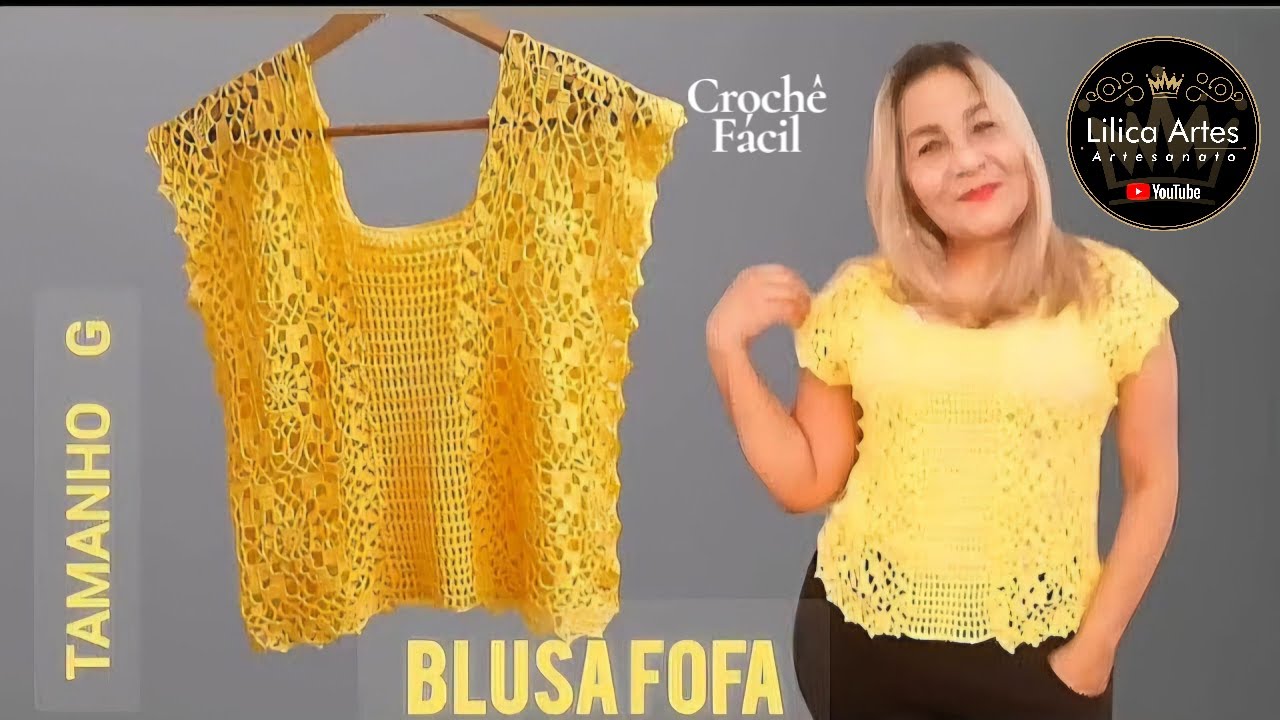 Modelo de Blusa de Crochê rendada Fofinha Tamanho G Rápido e Fácil de fazer Passo a Passo Completo