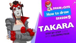 How to draw Takara | Fortnite season 9 step-by-step drawing tutorial with coloring page
