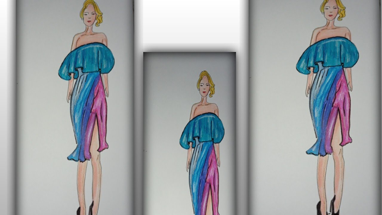 How to draw a dress/easy dress design tutorial/fashion art/dress design