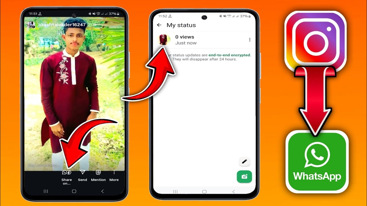 Как поделиться историей Instagram в статусе WhatsApp? |  Instagram Story to WhatsApp Status (2025)