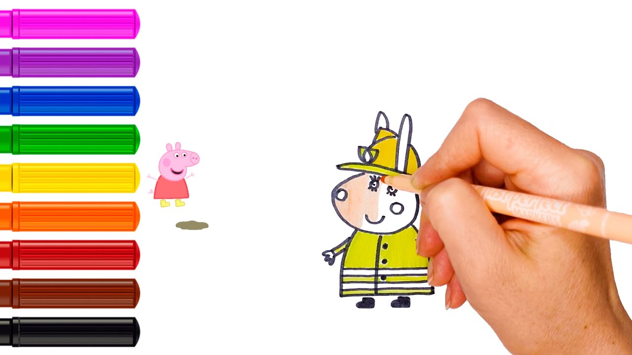 How to draw Firefighter Miss Rabbit 🐰🚒 Peppa Pig | Tutorial Art for ...
