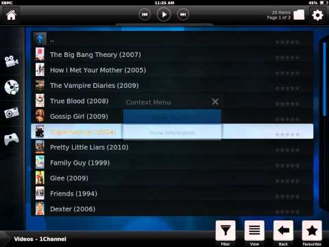 Comment ajouter des favoris sur 1Channel sur iPad: XBMC