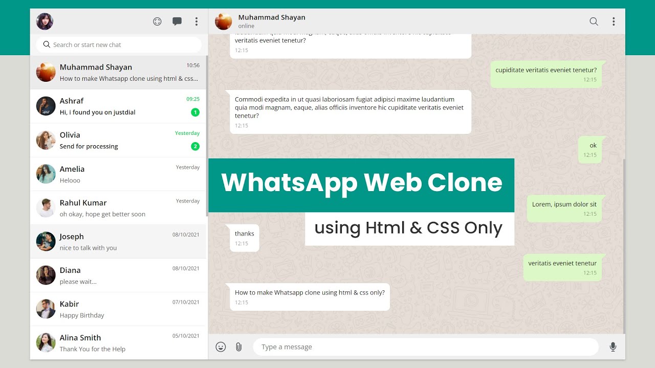 Whatsapp Chat Design in Html and CSS | How to Make ChatBox Like Whatsapp Web