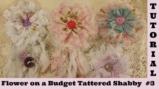 Cotton Fabric Tattered rag flower diy 3, tassel, no sew, Shabby Chic flower, fabric crafts,