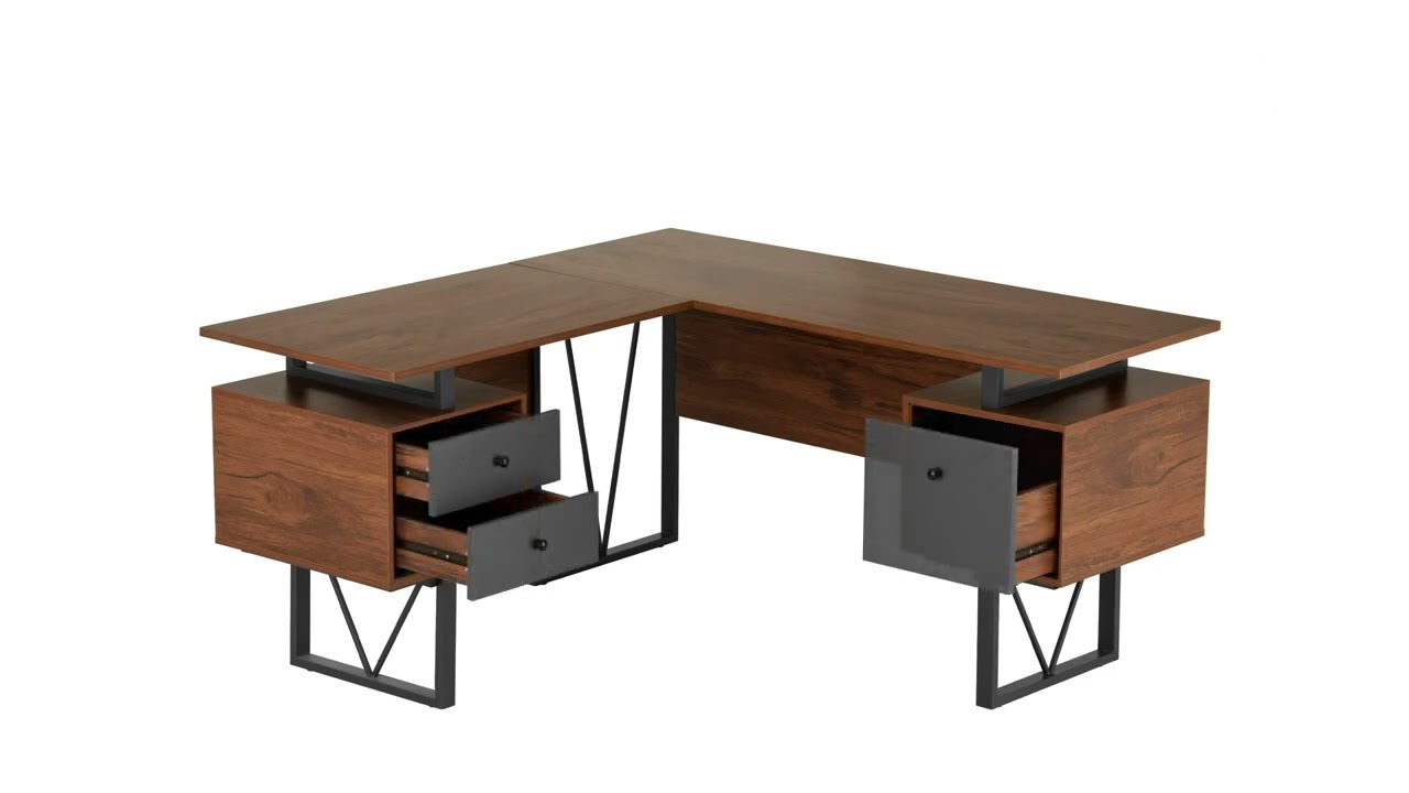TECHNI MOBILI | Reversible L-Shape Computer Desk with Drawers and File Cabinet | RTA 4809 L