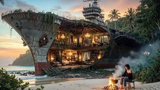 Building a Secret Modern House Inside the USS Nimitz in a Remote Forest (Full ASMR Build Process)