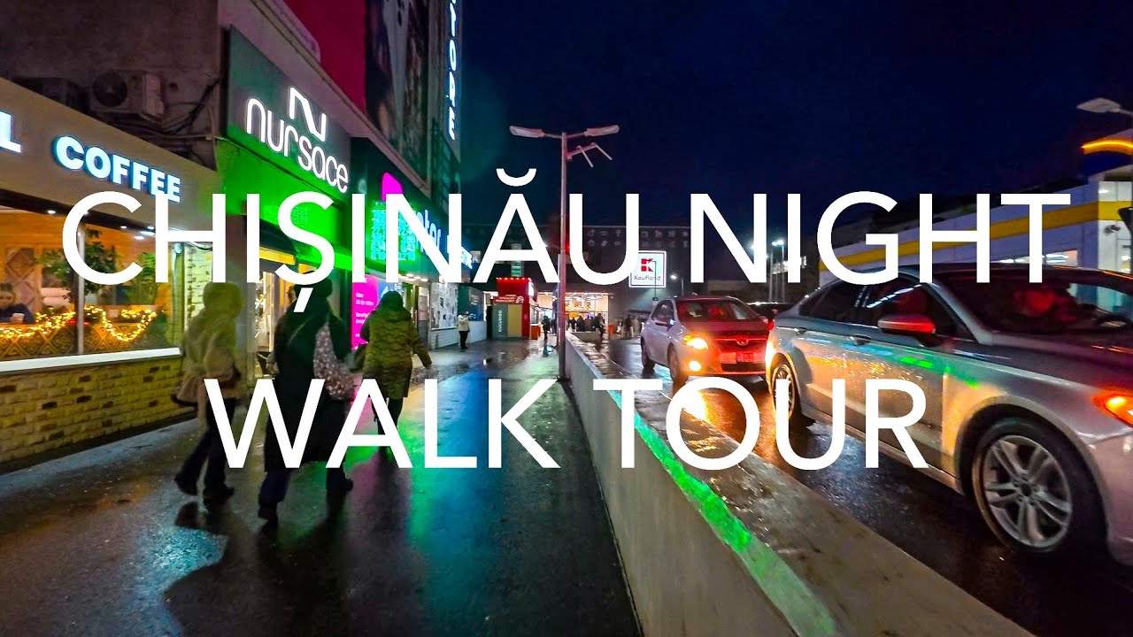 Chișinău, Moldova | 4K night city walking tour | snow and wind | city lights | new year prep