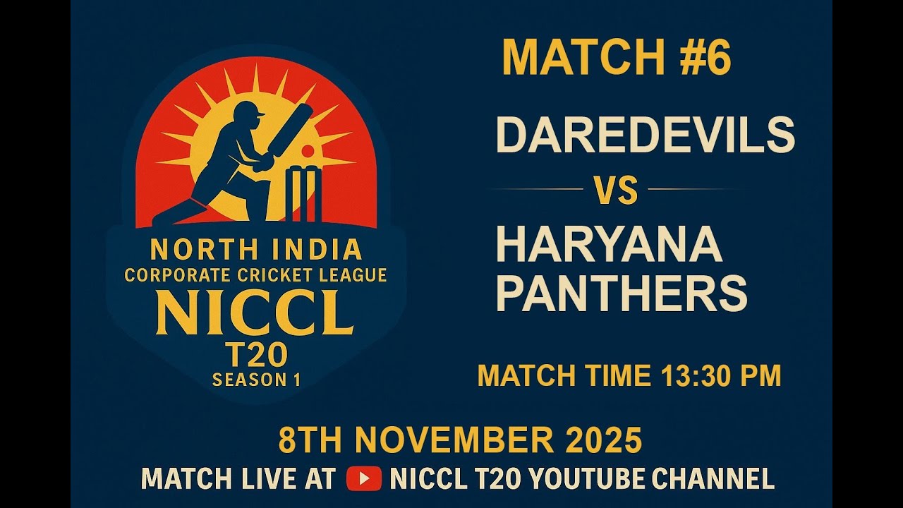 🔴LIVE ||  MATCH #6 || DAREDEVILS VS  HARYANA PANTHERS  || NORTH INDIA CORPORATE CRICKET LEAGUE ||