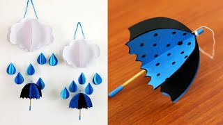 Paper umbrella and cloud wall hanging |  DIY easy paper crafts tutorial - Wall decoration ideas