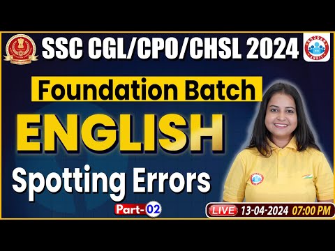 SSC CGL, CHSL & CPO English Class, Spotting Errors English Class, SSC CGL English Class by Kiran Mam