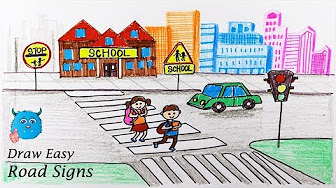Road Safety Scene Drawing Tutorial Youtube
