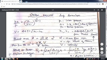 Imp Formula for Steam Nozzle numericals
