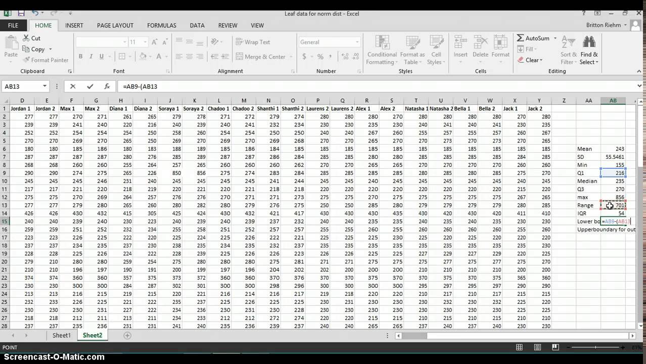 Leaf Data in Excel Identifying Outliers YouTube