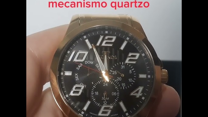 Relógio Masculino Magnum MA33755B Dourado Extra Grande Cronógrafo 100M  (Detalhes) 