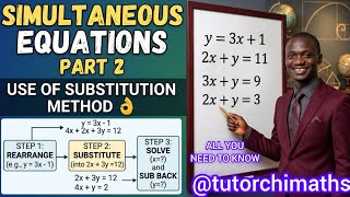 SIMULTANEOUS EQUATIONS PART 2 || SUBSTITUTION METHOD Simplified 👌#simultaneousequation #math #fyp