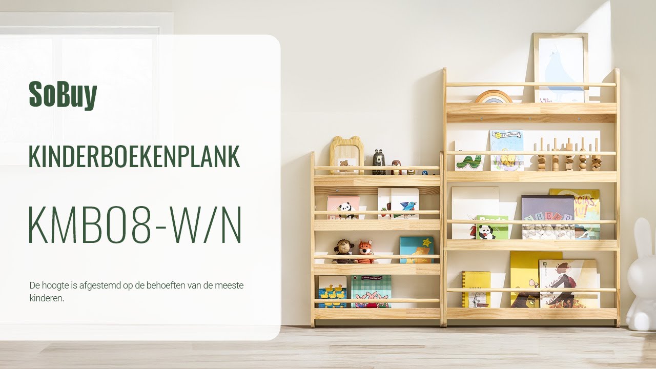 KMB32-W Kinderboekenplank – 4 Niveaus Opbergkast voor Speelgoed en Boeken, Veilig & Stijlvol, Wit 80x30x88 cm