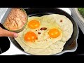 Gießen Sie einfach das Ei auf die Tortilla und das Ergebnis wird fantastisch sein! Einfache Rezepte!