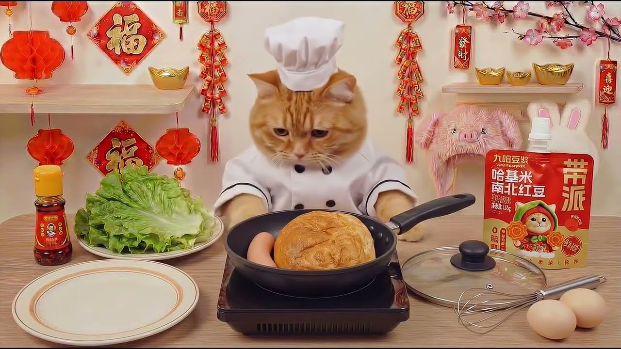 Cute Cat Chef Cooking Breakfast! 🍳🐱 Better than Gordon Ramsay?/橘猫大厨亲自下厨做早餐！🍳🐱 这手艺比我强多了！