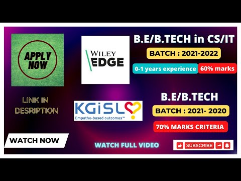 WILEY EDGE | KGISL | BE/BTECH | 2020-2022 | FRESHERS OFF CAMPUS HIRING #applynow