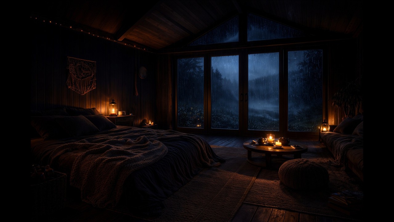 Heavy Rain in a Warm Cozy Bedroom 🌙 10H | Calm Night Ambience for Deep Sleep (No Thunder, No Ads)