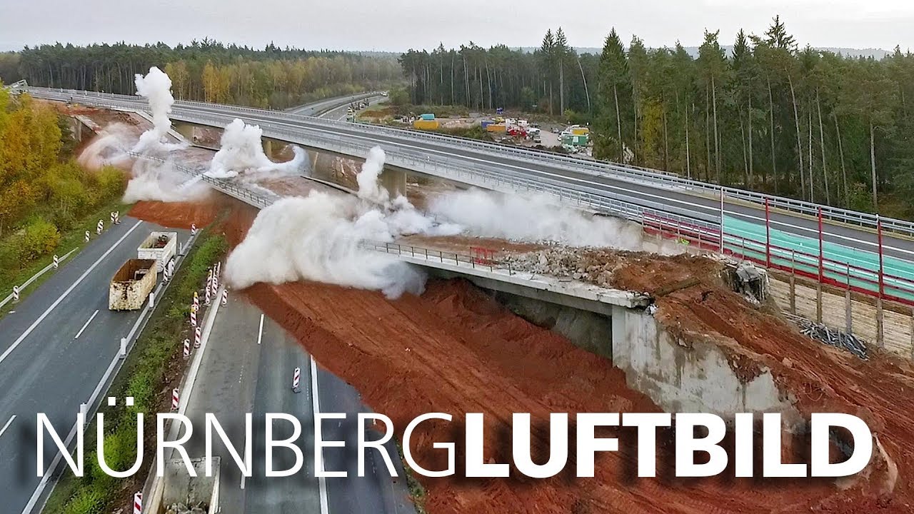 Sprengung einer Autobahnbrücke am Autobahnkreuz Nürnberg