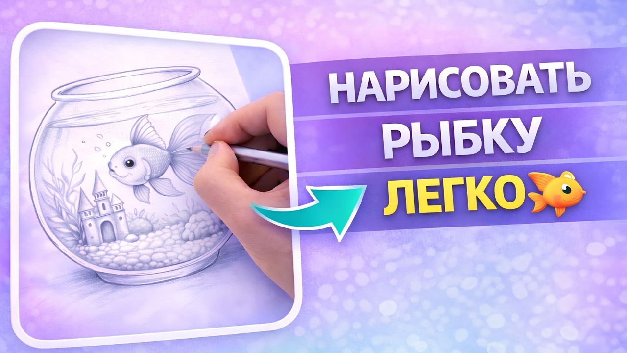 Рыбка в аквариуме, рисуем просто и легко.