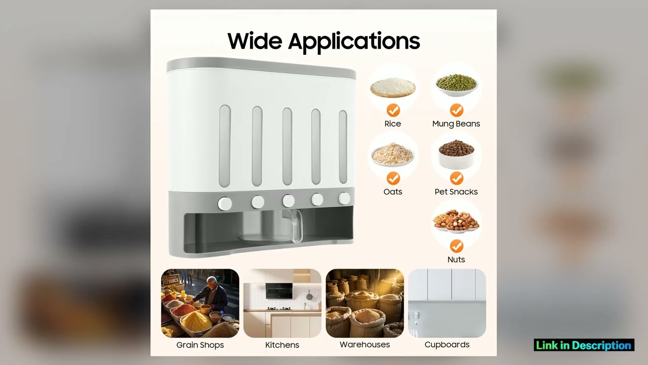 Rice Cereal Dispenser Wall Mounted 5 Grid Grain Dry Food Storage Container 9kg Kitchen Storage