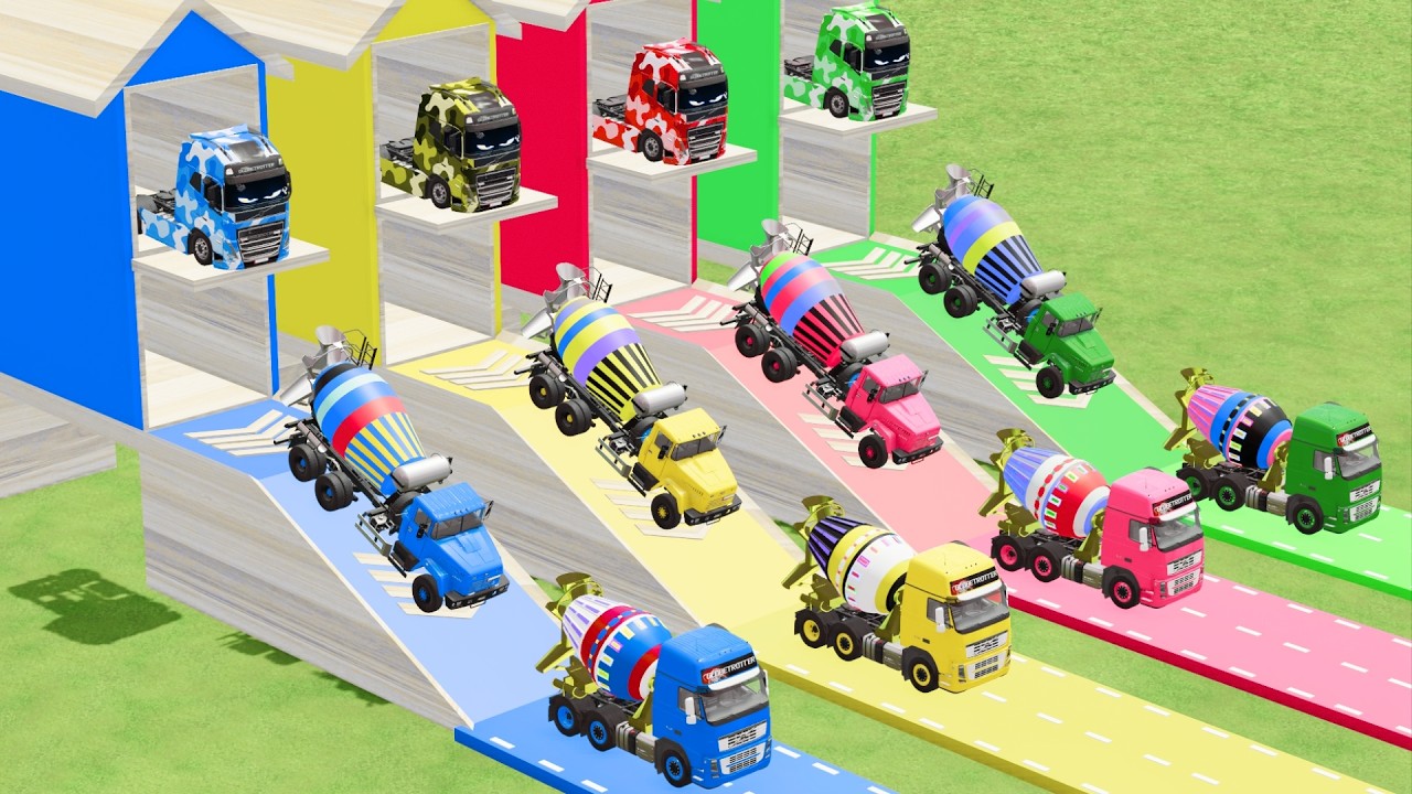 Garage with Colors - ALL MIXER TRUCK WITH DOUBLE FLATBED TRAILER TRUCK DAFF, TRUCK POLIMIX