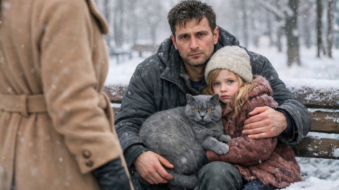 Отец с дочкой и беременной кошкой замерзали в парке! То, что произошло дальше — изменило их судьбы!