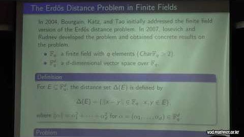 Introduction of the finite field Erdős distance problem /고두원 (충북대학교) / 2016-10-14