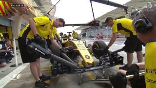 F1 Bahrain Grand Prix 2016 Practice 1 Kevin Magnussen racing in the desert wind