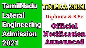 TNLEA 2021  Lateral Entry Engineering Admission Official Notification Released