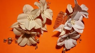 Fabric flowers how to make/bride comb/very easy/Цветы из ткани:гребешок для невесты/несложный цветок