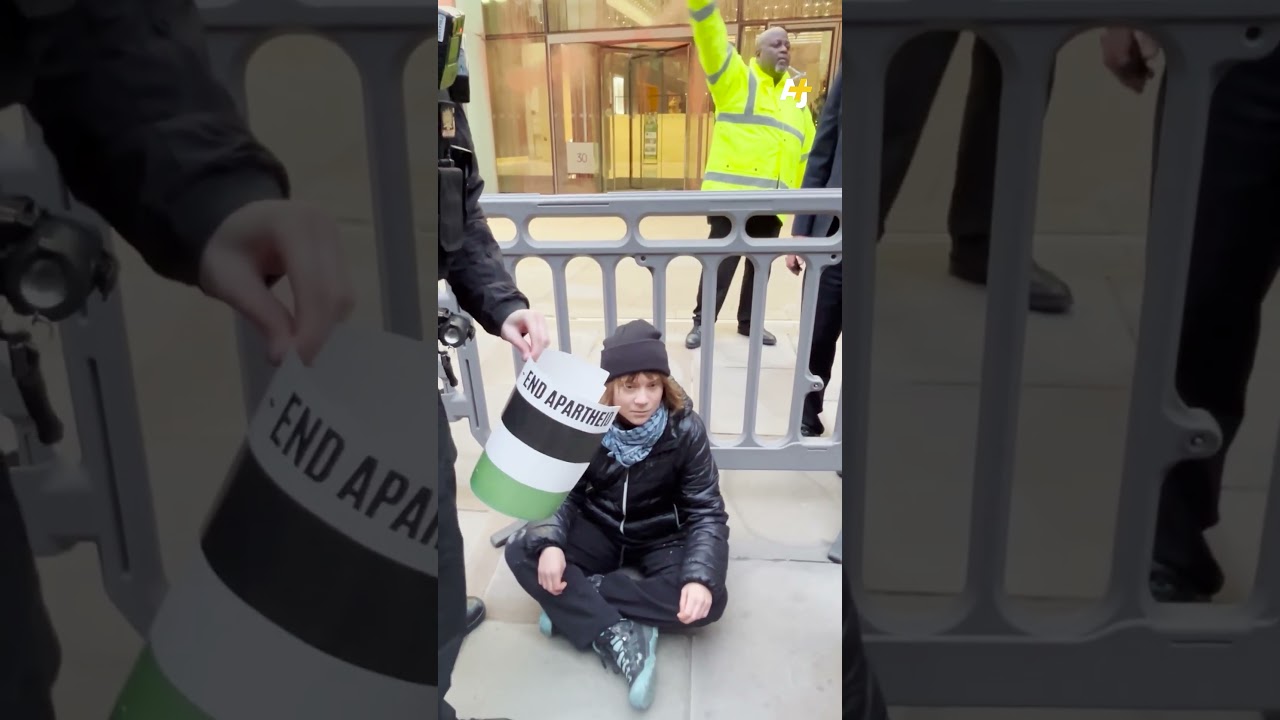 ألقت الشرطة القبض على غريتا ثونبرغ بسبب لافتة مؤيدة لفلسطين.