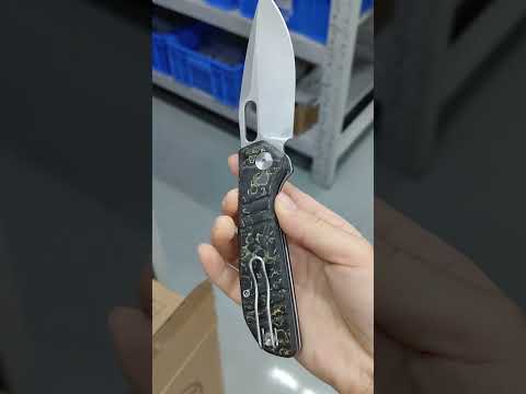 Gecko-YCP Liner Lock Folding  Knife,Pearl  Finished 3.4'' M390 Steel Blade, Carbon Fiber Handle.