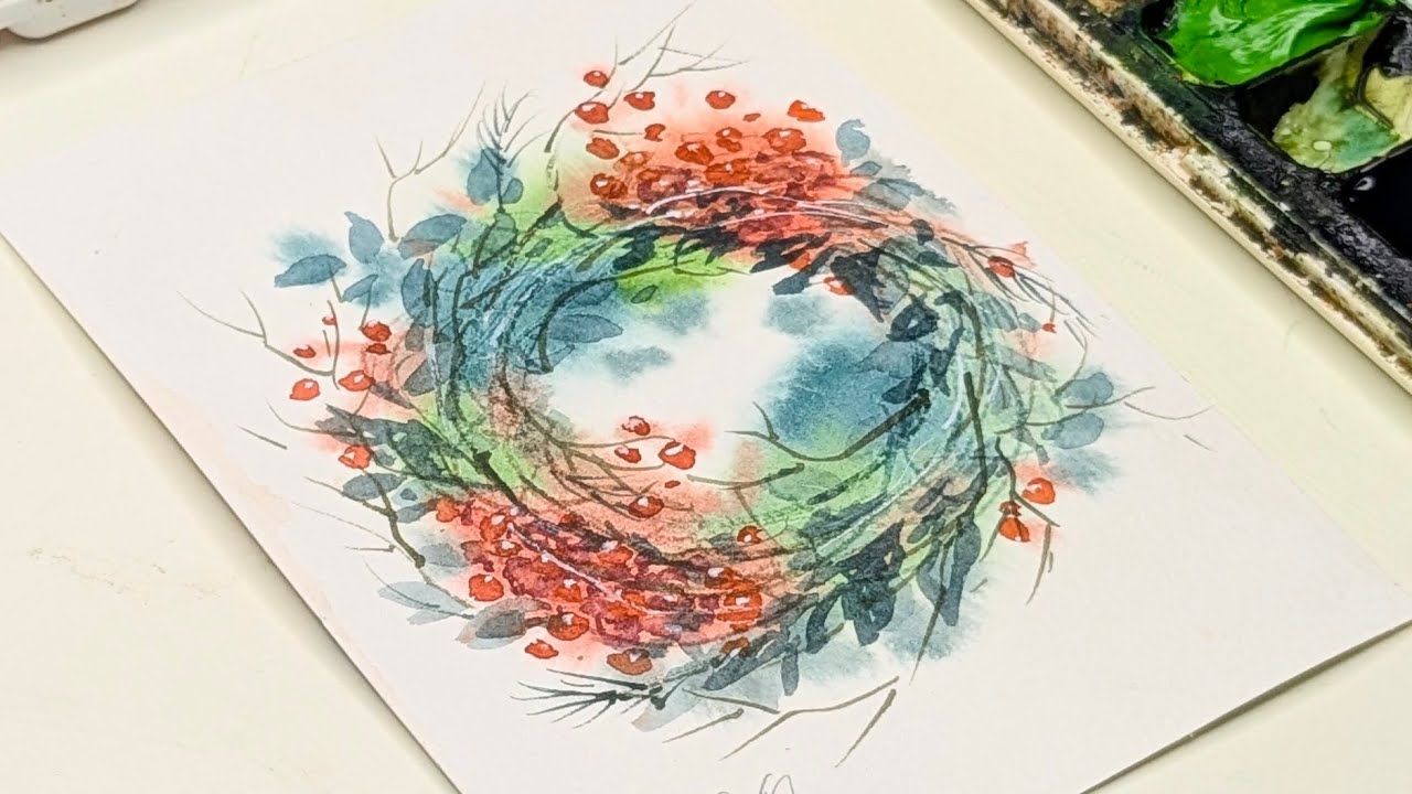 How to Paint Watercolour Christmas Wreath | Watercolor Christmas ...