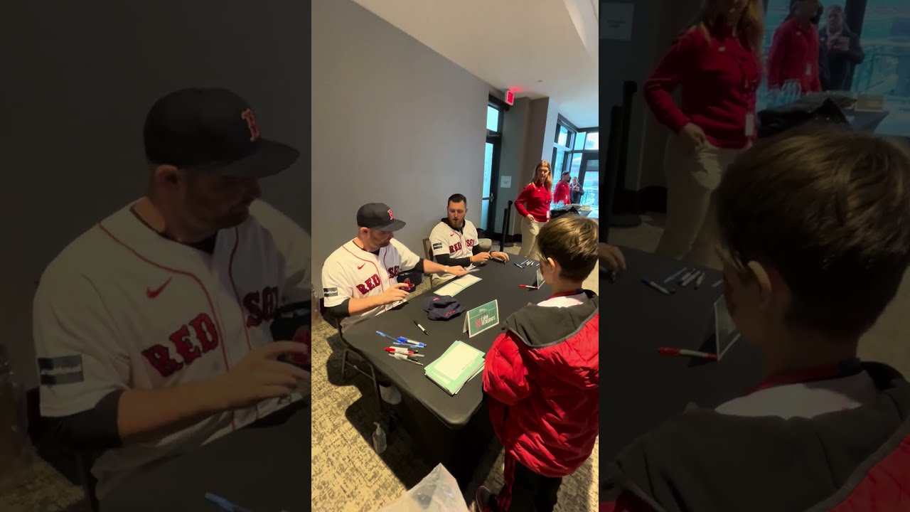 Pitchers Liam Hendriks Zack Kelly Sign My Cap At Fenway Fest 2025 Mlb Redsox Shorts