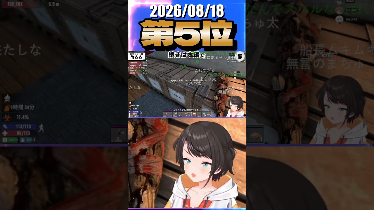 8/18 草コメント数ランキング第5位 #大空スバル 0時間18分ごろ