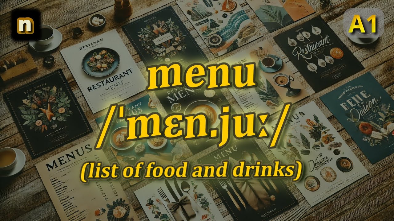 [n] Menu meaning (list of food and drinks) with 5 examples - YouTube