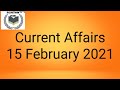 Current Affairs,,,, 15 February 2021