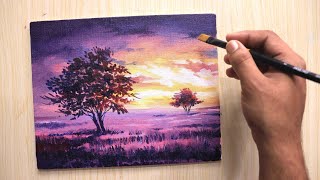 Acrylic painting of a beautiful night sky and tree step by step